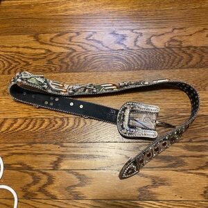 Embellished camo Leather Western Belt with Clear Rhinestone Buckle